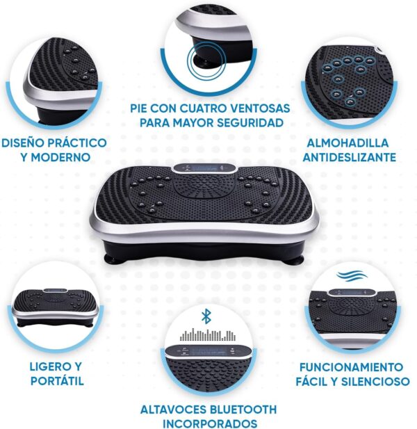 WeightWorld Plataforma Vibratoria - 99 Velocidades, Masajeador, Altavoz Bluetooth y Bandas Elásticas | Plataforma Vibración Muscular para Hacer Ejercicio en Casa con Mando a Distancia y 5 Programas - Image 3