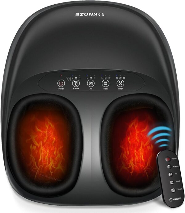 KNQZE Masajeador de pies con calor para, Masajeador eléctrico de pies Shiatsu con Rodillos y Compresión de Aire, Control Remoto y Temporizadores, Alivia el Cansancio Muscular y la Fascitis Plantar