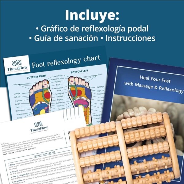 TheraFlow Masajeador Dual de Pies - Acupuntura Shiatsu Original - Madera - Talle XL con Rodillo de Acupresión para y Alivio de Fascitis Plantar - Con Gráfico de Reflexología Podal y Manual de Uso - XL - Image 4