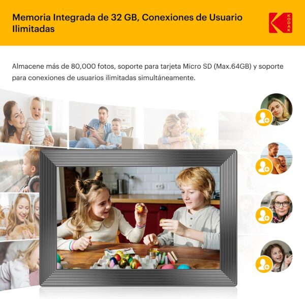KODAK Marco de Fotos Digital WiFi 10.1 Pulgadas, Memoria Incorporada 32GB, Pantalla Táctil para HD 1280x800 IPS, Soporte Rotación Automática, Compartir Instantáneamente Fotos y Videos - Image 4