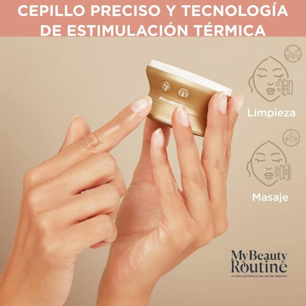 Rowenta Reset & Boost Skin Duo LV8530 - Limpiador y masajeador facial electrico, cepillo limpiador 2 en 1, para cara y cuello, potenciador cremas, cerdas precisas, estimulación térmica, color dorado - Image 4