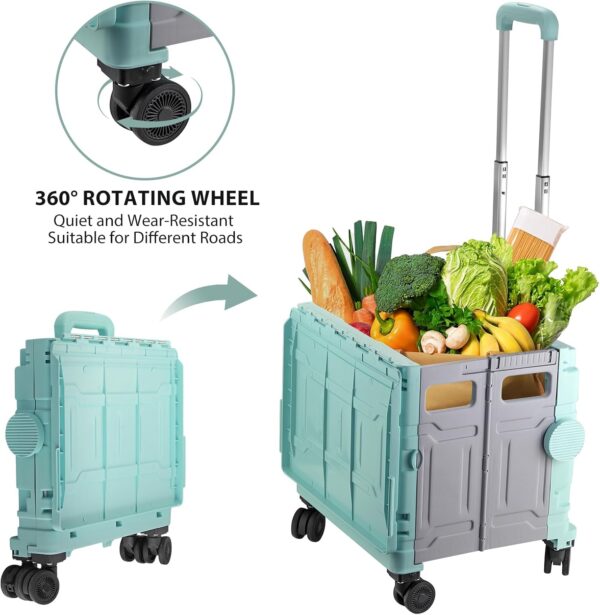 COLFULINE Carro Carrito de Compra Plegable con Rueda Giratoria de 360° Silencioso,Capacidad de 50 litros, Capacidad de Carga hasta 70 kg para Comestibles, Compras, Oficina - Image 2