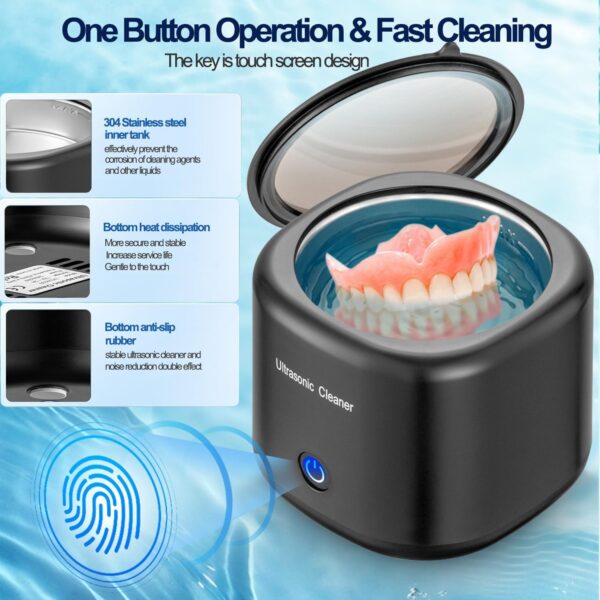 Limpiador Ultrasonidos Dental Limpieza, 43000Hz Limpiador de Dientes Máquina limpiadora ultrasónica Para Dentaduras Postizas, Alineadores, Retenedores, Cabezas de Cepillos de Dientes (Black) - Image 6