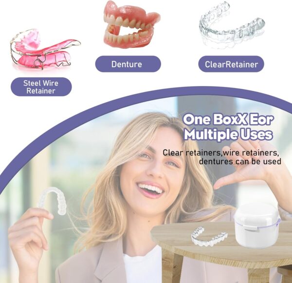 GUOYOU Caja Ferula Dental Caja Dentadura Postiza con Filtrar Caja Aparato Dental Portátil Caja de Dentaduras Caja Ortodoncia para Almacenamiento y Remojo de Protectores Bucales, Blanco - Image 6