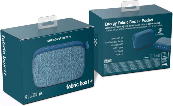 Energy Fabric Box 1+ Pocket Blueberry - Altavoz Portátil (Tws, Bluetooth V5.0, 3W, Usb&Microsd Mp3, Fm Radio, Audio-In), Color Azul, 118 X 78 X 39 mm - Image 7