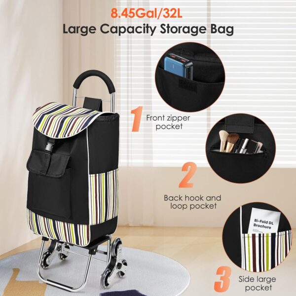 Taphnw Carro de la Compra con 6 Ruedas, Carrito Compra Plegable, Capacidad 32L, Carga Máxima de 30kg, Bolsa Impermeable Desmontable Ruedas de Acero Inoxidable, para Subir Escaleras - Image 7