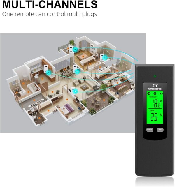 NASHONE Enchufe termostático inalámbrico con regulador de temperatura digital con modo de calefacción y refrigeración. Mando a distancia con sensor de temperatura y función de memoria, pantalla LCD - Image 6