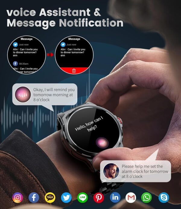 ESFOE Smartwatch Hombre Militar con Llamadas Bluetooth, IP68 Impermeable Smartwatch con 129+ Modos Deportivos/SpO2/Pulsómetro/Monitor de Sueño,Reproducir Música,Reloj Inteligente Hombre iOS Android - Image 6