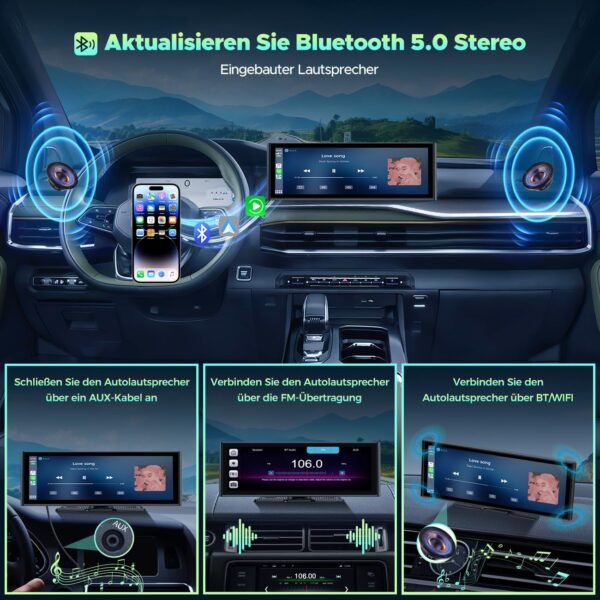 9,26 Pulgadas A-pple Carplay Inalambrico & Android Auto, Pantalla Coche con Dash CAM Frontal 4K, Portátil Pantalla Coche Car Play Radio Receptor con Mirror Link/Bluetooth/GPS/SIRI/Go0gle/FM/64G TF/AUX - Image 8