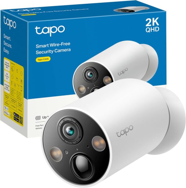[2024 Nuevo] Tapo C425 - Cámara Wi-Fi de Batería para exterior/interior, 2K QHD, 10000mAh, IA Mejorada, Visión Nocturna a Color, Base Magnética, No Requiere Hub, Compatible con Panel Solar
