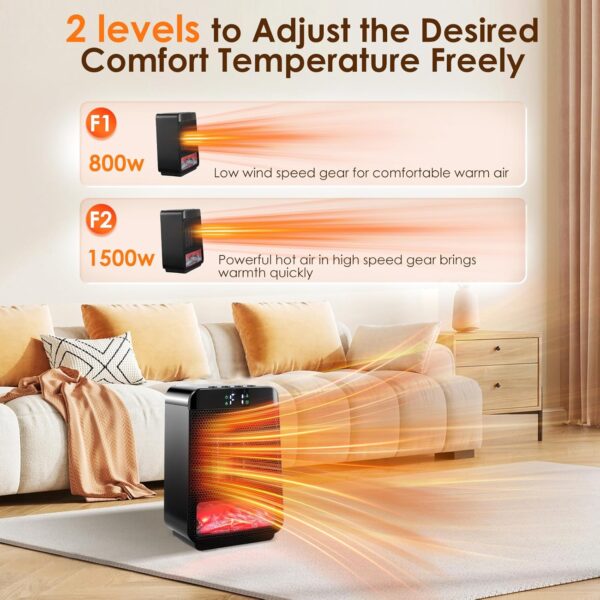 CalefaccióN De La Sala EléCtrica, CalefaccióN De La Mini CeráMica De 1500 W, CalefaccióN EléCtrica EcoceráMica PortáTil, CalefaccióN De Ventilador De EnergíA Ahorro De EnergíA Con Llamas Para La Ofici - Image 2