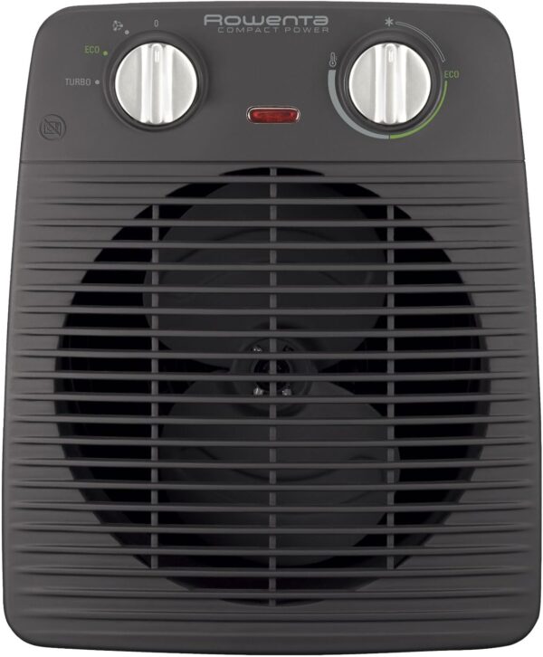 Rowenta Compact Power SO2210 - Calefactor Compacto con motor dual de 1000 W y 2000 W, función Silence, 2 velocidades y múltiples funciones, termostato anti-heladas, función frío, Color Negro
