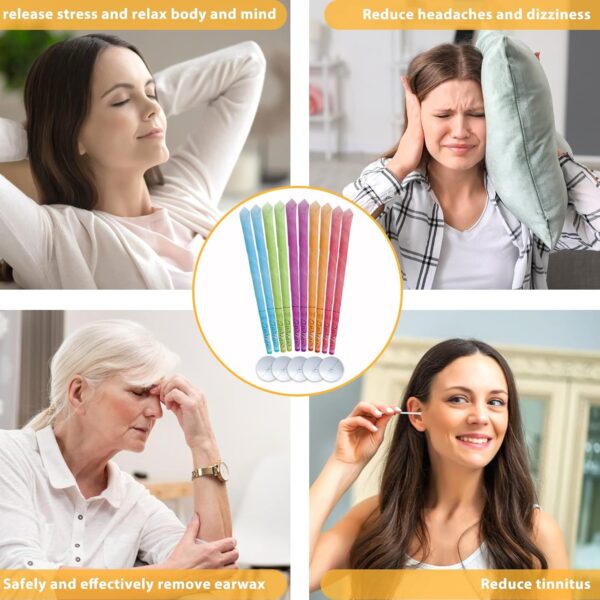 Velas de oreja, 10 velas naturales de cera aurícula con 8 discos protectores, cera para oídos, conos, limpieza de oídos, para relajarse y limpiar los oídos - Image 4