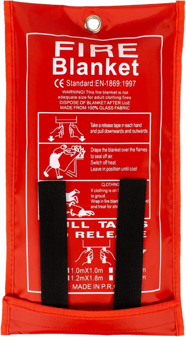 FLASLD Manta de Fuego de para el hogar y la Cocina, Mantas de Fuego de Fibra de Vidrio de Emergencia para Personas, protección ignífuga y Aislamiento térmico (100 cm x 100 cm)