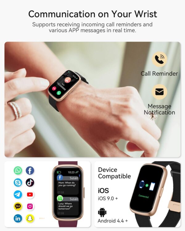 RUXINGX Reloj Inteligente Mujer, 1,47" HD Pulsera Inteligente Mujer, IP68, 24H Pulsómetro, Oxímetro, 24 Modos Deportivos, Sueño, Función Femenina, Podómetro Smartwatch Mujer para iOS Android Oro Negro - Image 8