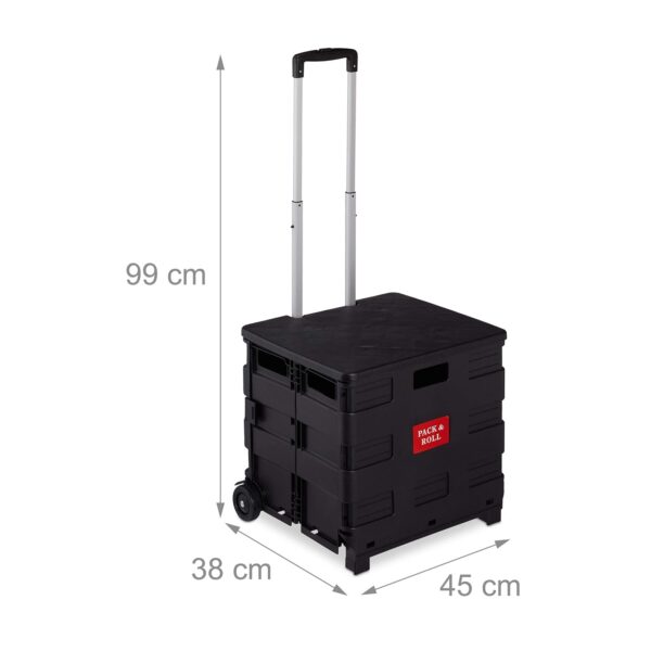 Relaxdays Carro de la Compra Plegable, Carrito de Transporte con Asa Telescópica y Tapa, hasta 35 kg, 99x45x38 cm, Negro - Image 4