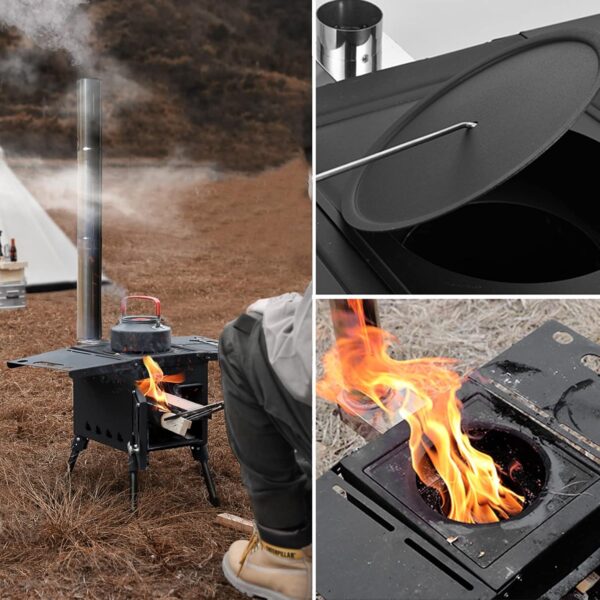 JIAOCKJIAO Calentador Estufa de Camping móvil, Estufa de Lena portatil Kit de Chimenea, Acero Inoxidable, para cocinar con calefacción en el hogar, BBQ Picnic para Tienda de ​campaña al Aire Libre - Image 5