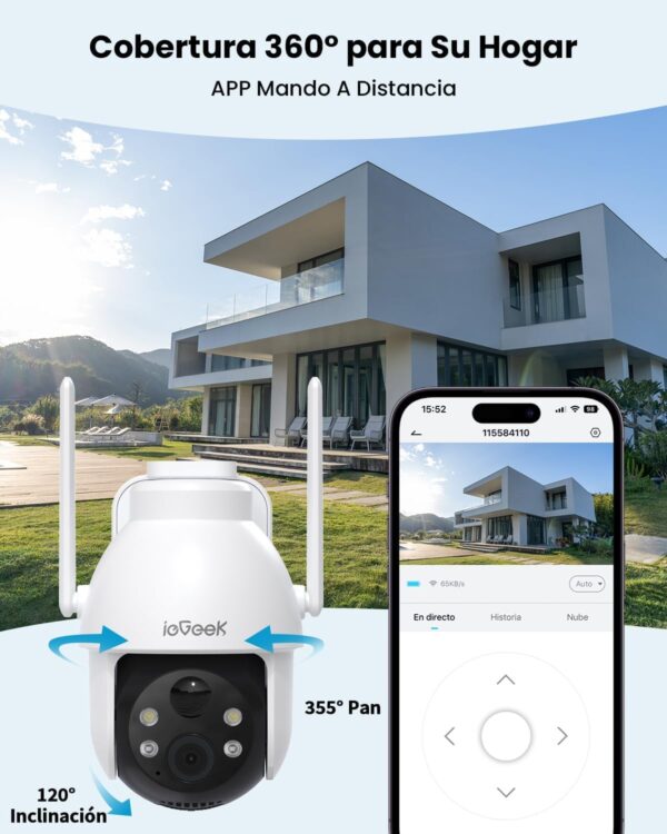 ieGeek 3MP Camara Vigilancia WiFi Exterior Solar con Bateria Sin Cables, Camara Vigilancia Exterior Solar Visión Nocturna Color, PTZ 360° App Remoto, Humana Detección, IP65, Voz Bidireccional - Image 3
