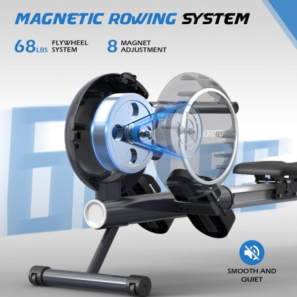 JOROTO Maquina de Remo para Casa, Resistencia Magnética, Riel Retráctil de Aluminio, Capacidad Máxima 140 KG con Función Bluetooth, Remo Fitness Silenciosa para Uso Doméstico - Image 2