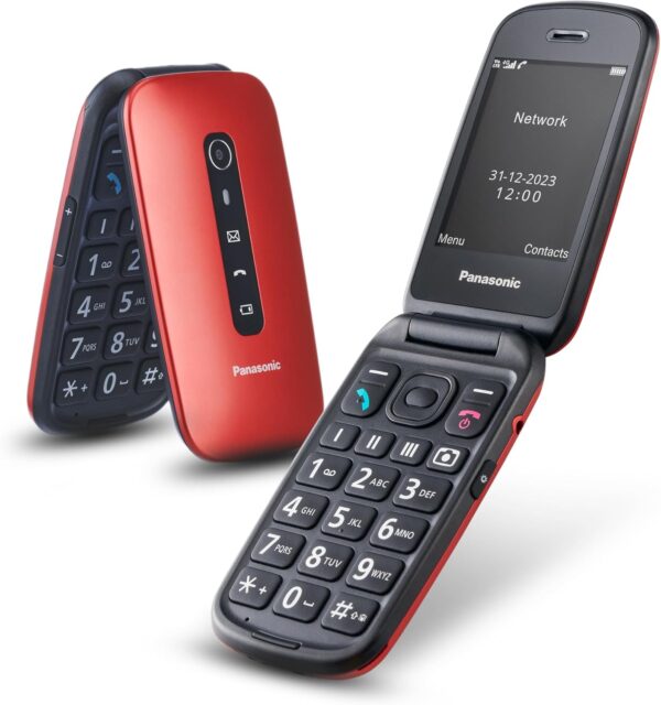 Panasonic KX-TU550EXR 4G Essentials Clamshell Teléfono Móvil para Personas Mayores, Cámara de 1.2 MP, con Pantalla Grande de 2.8", 300 Horas de Tiempo en Espera, Rojo