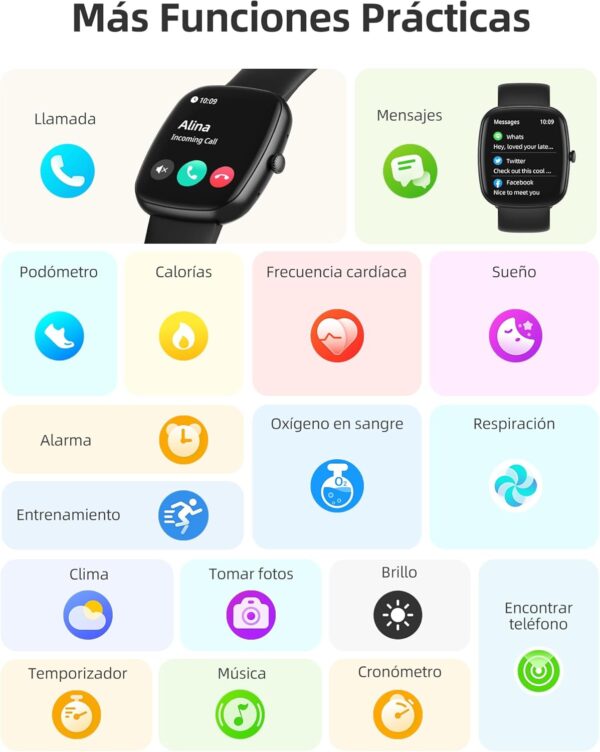 Parsonver Reloj Inteligente Hombre Mujer con Llamadas, 1,83" HD Pantalla Smartwatch Mujer con 100+ Deportes, Índice IMC, Frecuencia Cardíaca, Sueño, Calorías, SpO2, Reloj para Android iPhone, Negro - Image 6