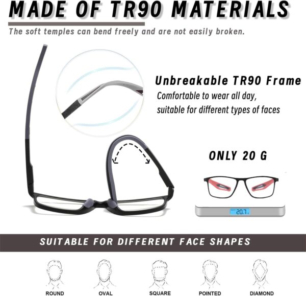 Hubeye 3 Pares Gafas de lectura deportiva para mujeres y hombres ultraligeras anteojos de lectura gafas anti luz azul 1.50 - Image 3