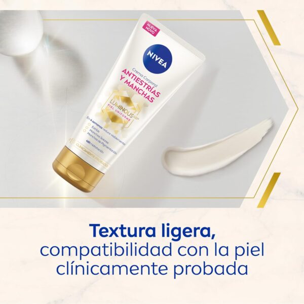 NIVEA Luminous 630 Crema corporal antiestrías y manchas (1 x 200 ml), crema Nivea antiestrías para un tono de piel uniforme, crema hidratante corporal con 48 h de hidratación. - Image 6