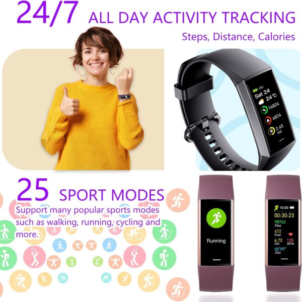 Pulsera Actividad Pantalla AMOLED de 1.1" Reloj Inteligente Mujer Hombre Smart Band Sueño, SpO2, Monitor de Frecuencia Cardíaca smartwatch Compatible con Android e iOS (C80 Negro) - Image 3
