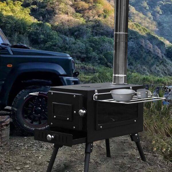 Estufa de leña portátil Kit de chimenea, Estufa de Camping para tienda de acero inoxidable,con ventana de vidrio grande para cocinar con calefacción en el hogar, ​barbacoa de picnic ​aire libre - Image 2