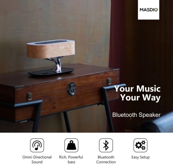 Masdio Lámpara de noche altavoz Bluetooth y cargador inalámbrico, modo de suspensión de oscurecimiento continuo. - Image 4