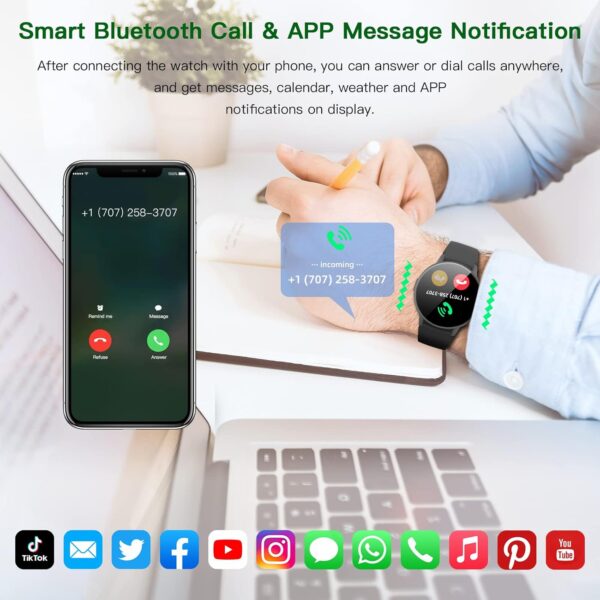 Reloj inteligente para mujeres y hombres (contestar/marcar llamadas), relojes de cara redonda de 1.3 pulgadas, reloj inteligente con pantalla siempre encendida para teléfonos Android e iOS, IP68 - Image 2
