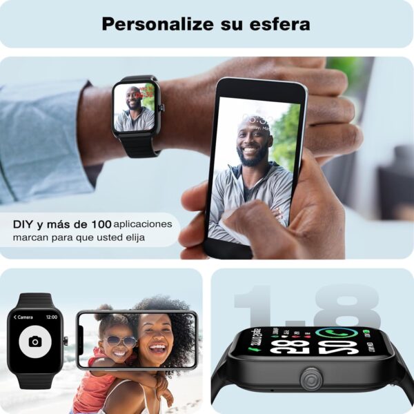 Reloj Inteligente Mujer con Llamadas y Voz de Alexa, 1.8" Smartwatch IP68 Reloj Deportivo Hombre con 100+ Modos Deportivos, Pulsera Actividad Pulsómetro/Monitor de Sueño/Podómetro para Android iOS - Image 5