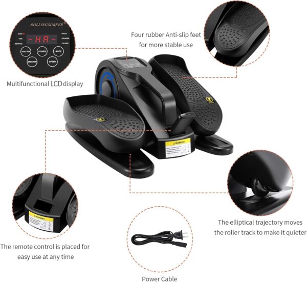 Rollingsurfer Máquina Elíptica Bajo Escritorio, Entrenador Elíptico de Velocidades Ajustables con Mando a Distancia, Stepper Elíptico Portátil Compacto para Adolescentes, Mayores y Adultos - Image 3