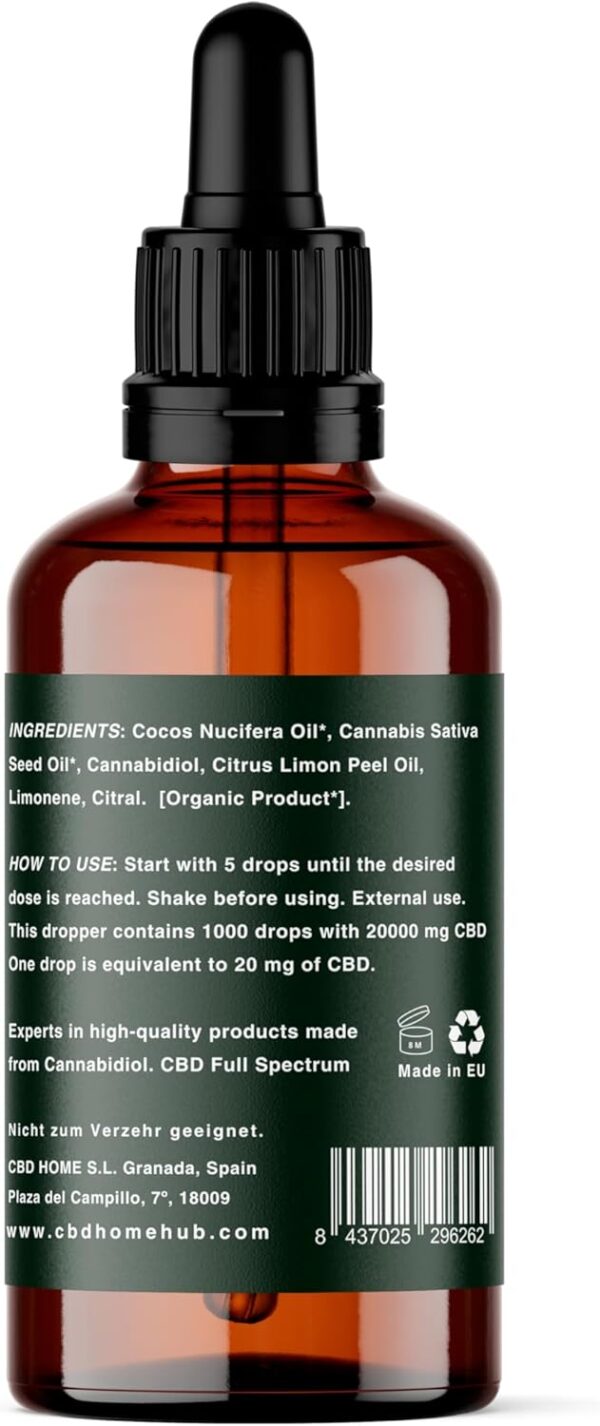 CBD HOME Oil - Aceite CBD 40% Full Spectrum - 50 ml - FORTE - 20000 mg - Bases ecológicas de Aceite de Coco y Cáñamo - Enriquecido con 40% CBD Espectro completo y Omega 3-6-9 - Fabricado UE… - Image 2