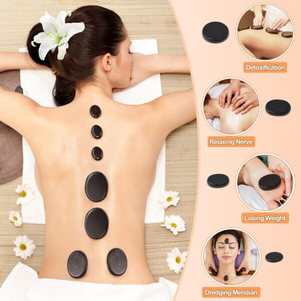 Ricyea Hot Stone - Juego de 10 piedras calientes para masaje, basalto con caja de bambú, calentador de piedra caliente para spa, relajación, terapia de masaje (10 unidades) - Image 2