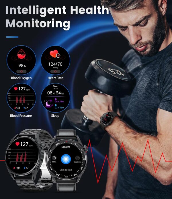 LIGE Reloj Inteligente Hombre, Smartwatch Hombre 1.39''con Llamadas y Asistente Voz, 3 Correas, 360Amh, 100+ Deportes Modo, Acero Inoxidable para Android iOS - Image 3