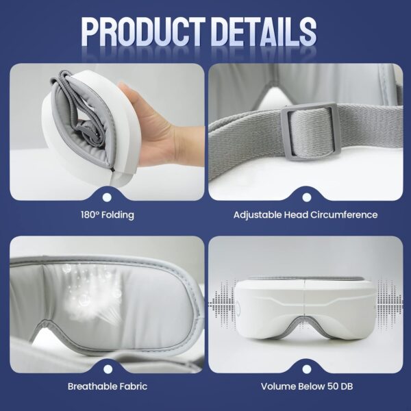 Masajeador Ocular con calor inalámbrico, calentador masajeador máscara para los ojos, relaja y reduce la fatiga ocular mejora el sueño, con música Bluetooth 6 modos de masaje - Image 7