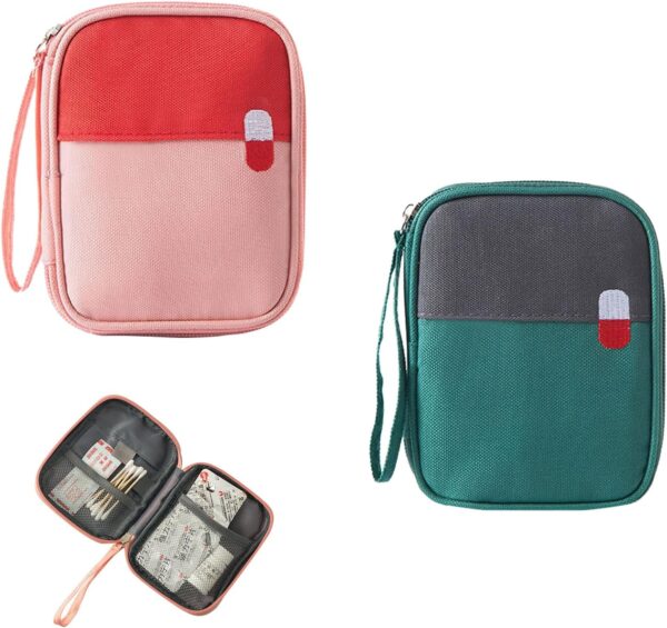 YunBey 2 Piezas Mini Botiquín Viaje Kit Primeros Auxilios Viaje Vacio Bolsa Medicamentos Vacia Portátil para Camping Coche Oficina Viaje (Rojo, Verde)