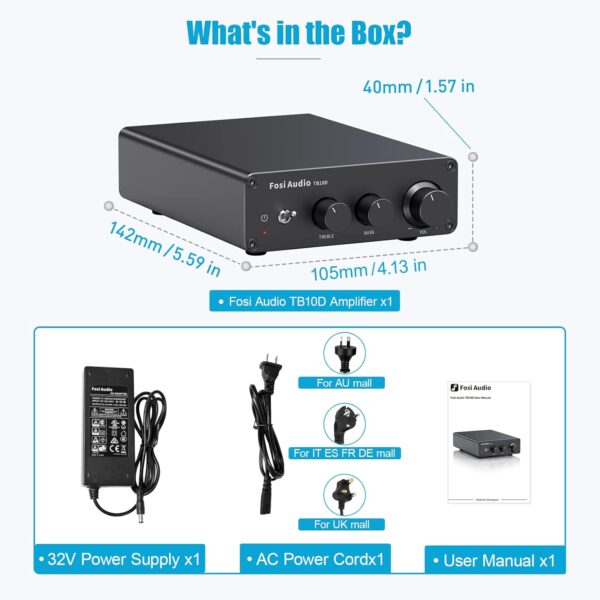 Fosi Audio TB10D 600 vatios TPA3255 Mini amplificador de potencia HiFi estéreo Clase D Amp Receptor de audio digital integrado de 2 canales para altavoces pasivos con control de agudos y graves - Image 6