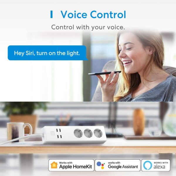 Meross Regleta Inteligente WiFi, Enchufe Múltiple de 3 Tomas+4 Puerto USB, 1,8 Metro, Compatible con Alexa y Google Home, Control Remoto por App, 16A, 3840W - Image 2