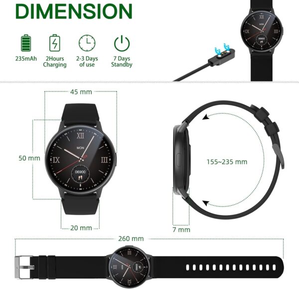 Reloj inteligente para mujeres y hombres (contestar/marcar llamadas), relojes de cara redonda de 1.3 pulgadas, reloj inteligente con pantalla siempre encendida para teléfonos Android e iOS, IP68 - Image 9