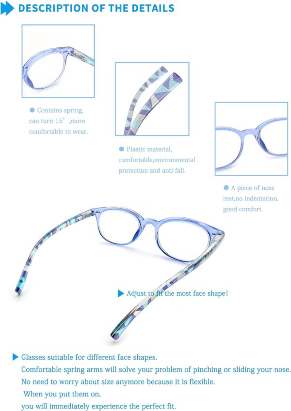 HEEYYOK Gafas de lectura mujer, lectores de color, marco retro redondo, bisagras de resorte que incluyen 4 bolsas - Image 4