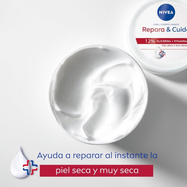 NIVEA Repara & Cuida Crema hidratante corporal, facial y para manos (1 x 400 ml), crema hidratante 72 h con glicerina y vitamina E pura, para piel seca y muy seca - Image 7