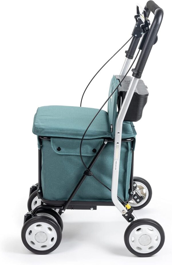 Carlett – Carro de la Compra y Andador con Asiento para Ancianos - Carrito Plegable para Supermercado de 4 Ruedas, con Bolsa Extraíble 29L/15kg – Modelo Comfort, Color Verde - Image 3