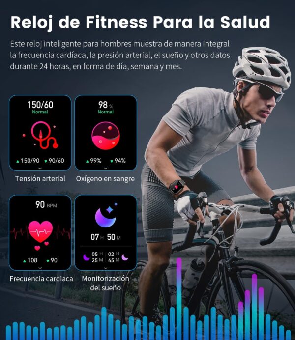 ESFOE Reloj Inteligente Hombre(3 Correas), 1.96'' 400mAh Smartwatch Hombre con Llamada Bluetooth,IP68 Impermeable,Cuerpo Metálico de Acero Inoxidable,100+Deportes Militar Smart Watch para Android iOS - Image 5