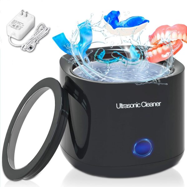 Limpiador Ultrasonidos Dental Limpieza, 43000Hz Limpiador de Dientes Máquina limpiadora ultrasónica Para Dentaduras Postizas, Alineadores, Retenedores, Cabezas de Cepillos de Dientes (Black)