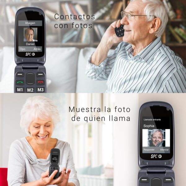 SPC Harmony - Teléfono móvil para Personas Mayores, móviles con Tapa, Teclas Grandes, Volumen Alto 96dB, Compatible con audífonos, contactos con Imagen, botón SOS, Doble Pantalla (2,4”+1,77”) - Negro - Image 4