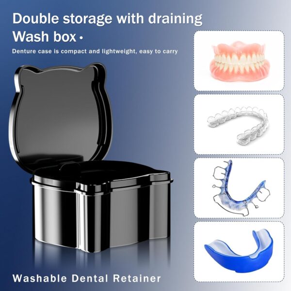 Guador Caja de Prótesis Dentales Kit de Limpieza de Dentaduras Postizas Caja de Dentaduras Postizas con Colador Cepillo de Dientes Postizos de Dos Cabezas Denture Bath Limpieza Caja de Almacenamiento - Image 6