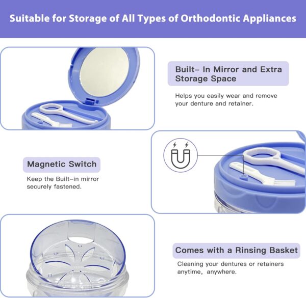 DIDATOOL Caja Ortodoncia, Estuche para Dentaduras Electroplateado con Espejo, Ferula Dental Compatible con Brackets Transparentes, Organiza y Protege tus Suministros Orales(Morado) - Image 5