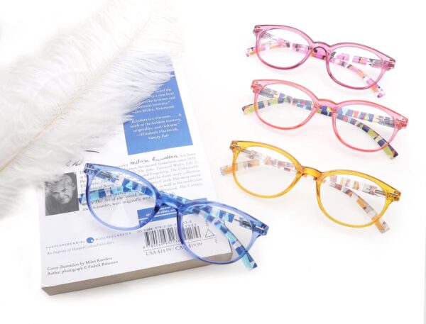 HEEYYOK Gafas de lectura mujer, lectores de color, marco retro redondo, bisagras de resorte que incluyen 4 bolsas - Image 5